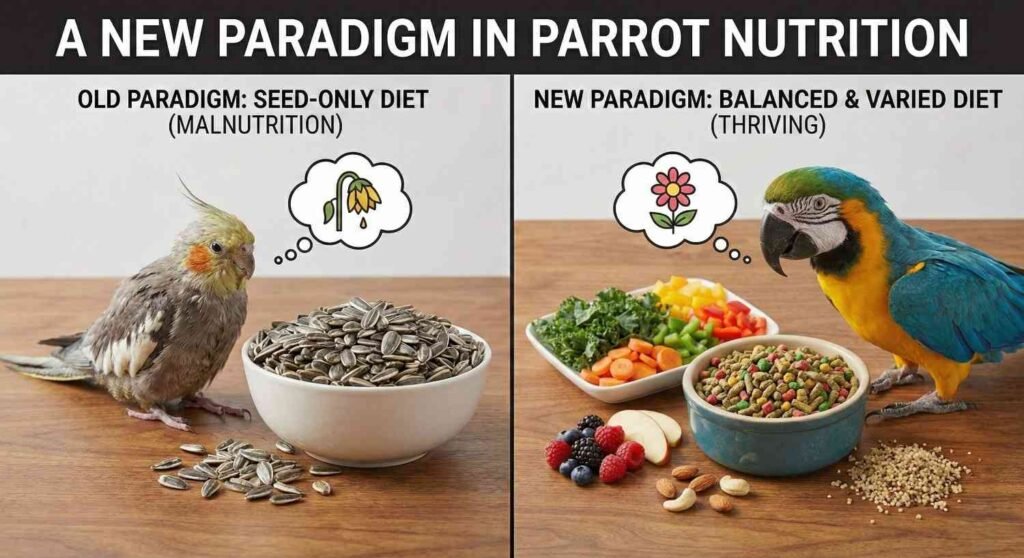 Parrot Diet: The Complete and Comprehensive Guide to Feeding Your Parrot (2026) The Starving Bird with the Full Bowl: A New Paradigm in Parrot Nutrition