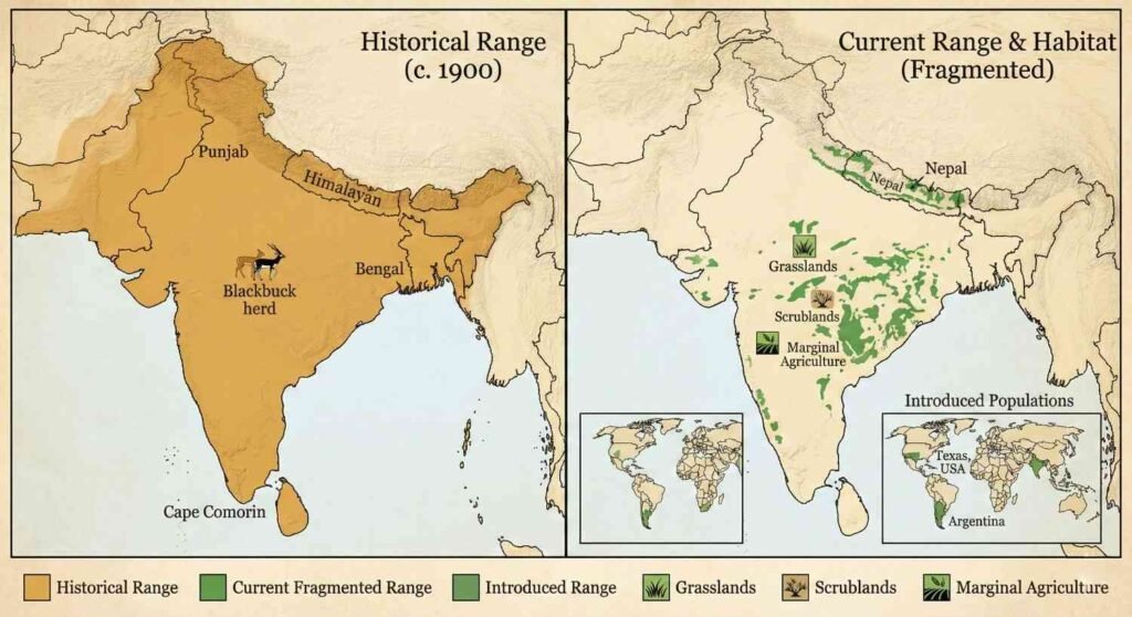The Blackbuck (antilope Cervicapra): India’s Painted Spirit Of The Grasslands Habitat and Distribution: Where the Antelope Roam