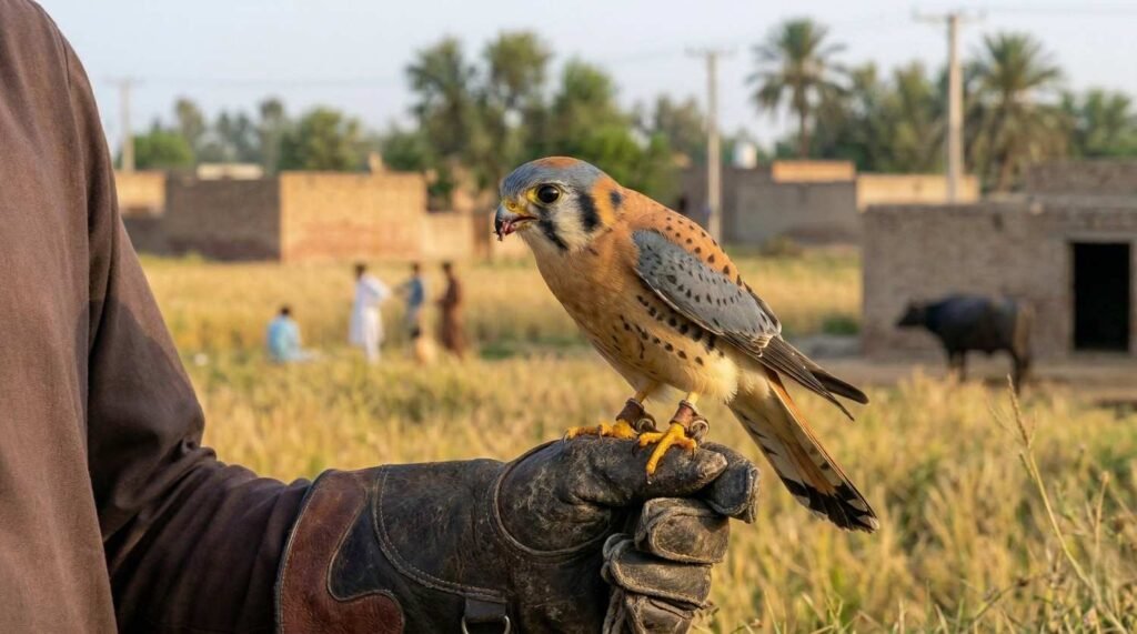 The Bird Kestrel Falcon: Identification, Habitat, and Hunting Secrets Falconer wearing a leather glove holding a small kestrel.